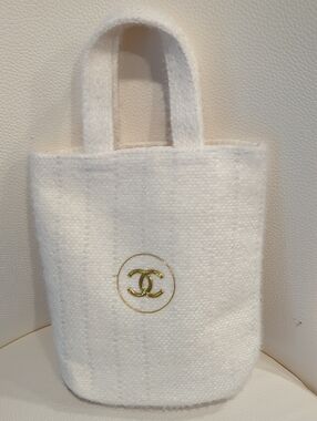 CHANEL White Wool Mini Tote with Gold CC Logo